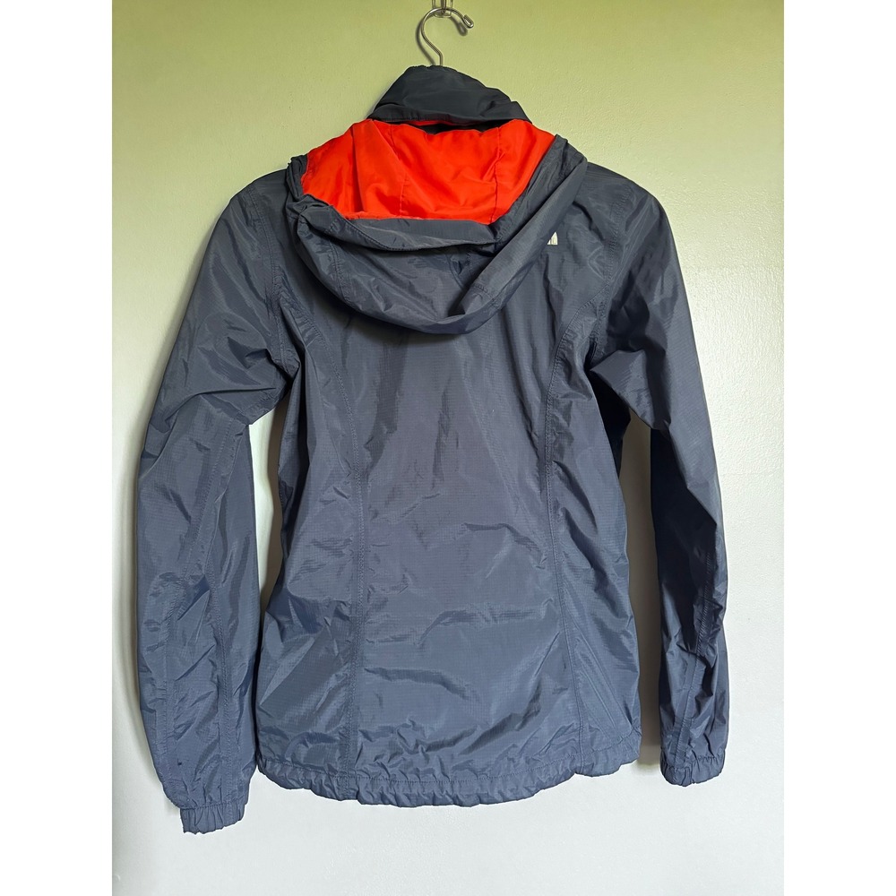 The North Face HyVent Rain Jacket Womens Small Navy Blue Orange Hooded Shell - Picture 6 of 8